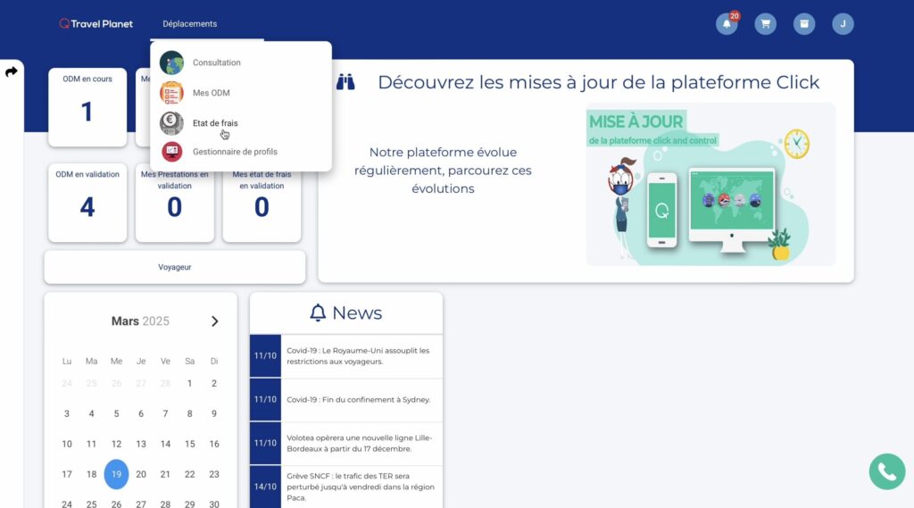 interface click & control avec date et news